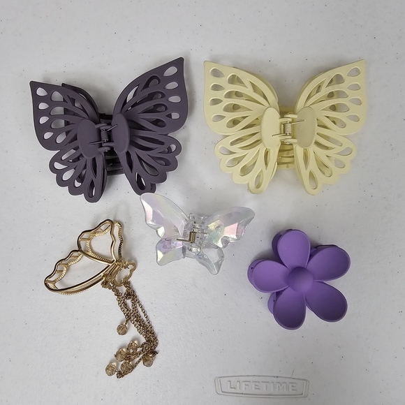 5 Whimsical Butterfly and Flower Hair Clips Set - Picture 1 of 8